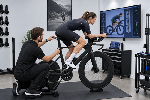 Bikefit met vrouwelijke fietser op een TT-fiets